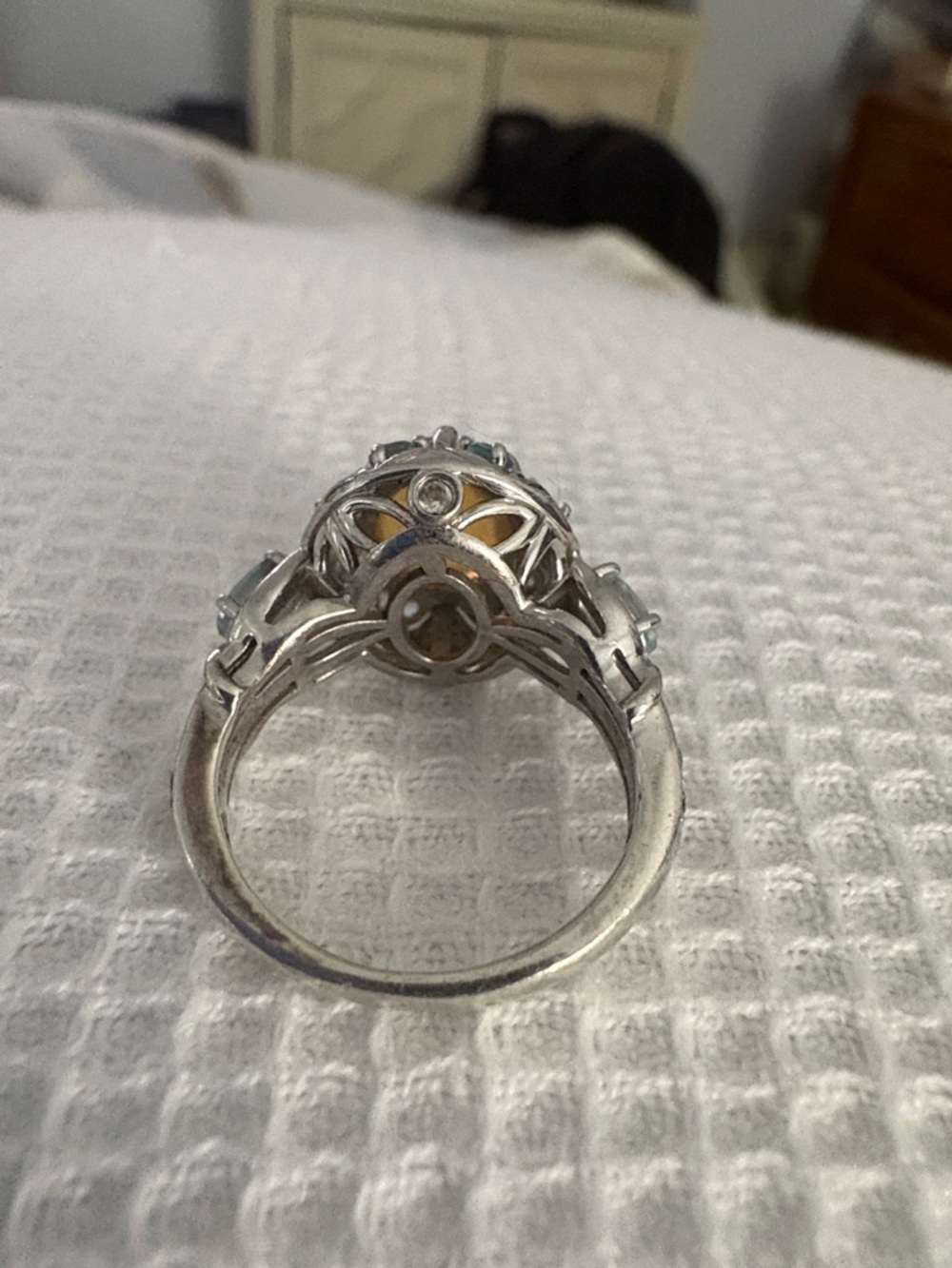 Sterling Ethiopian Opal Halo Ring with Blue Accent Stones sz 6 - Picture 2 of 4